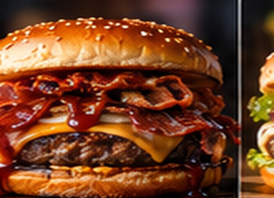 BBQ Bacon burger with cheddar bacon crispy onions and barbecue sauce
