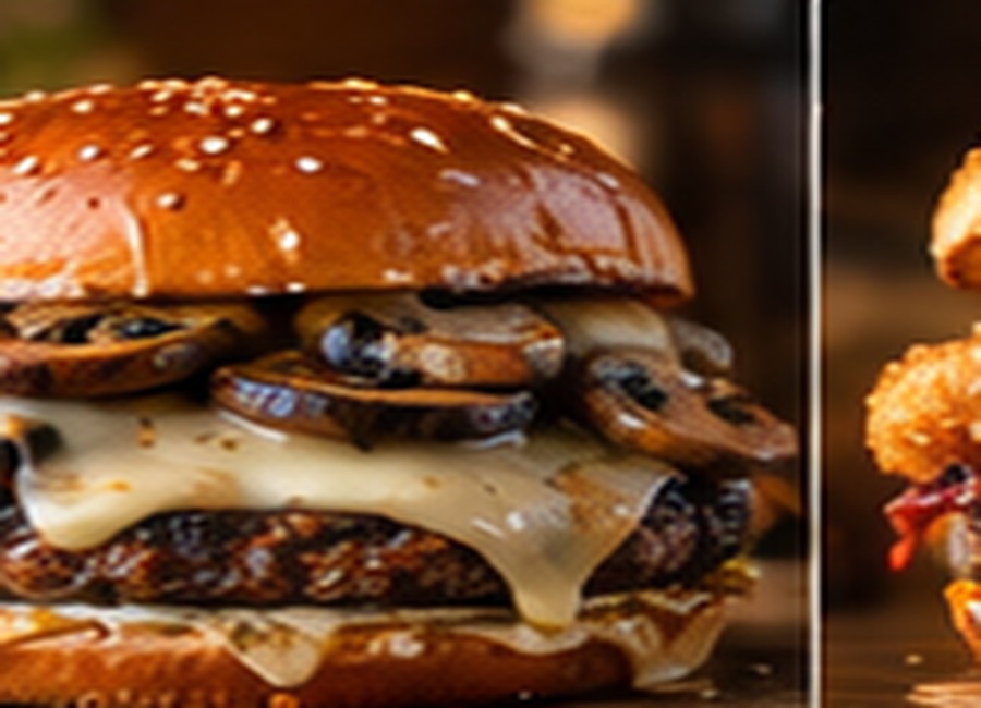 Mushroom Swiss burger with sauteed mushrooms Swiss cheese and garlic aioli