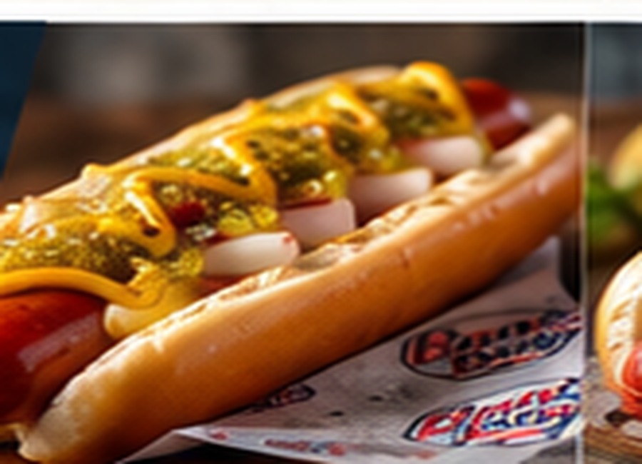 Classic all beef hot dog with mustard relish and onion