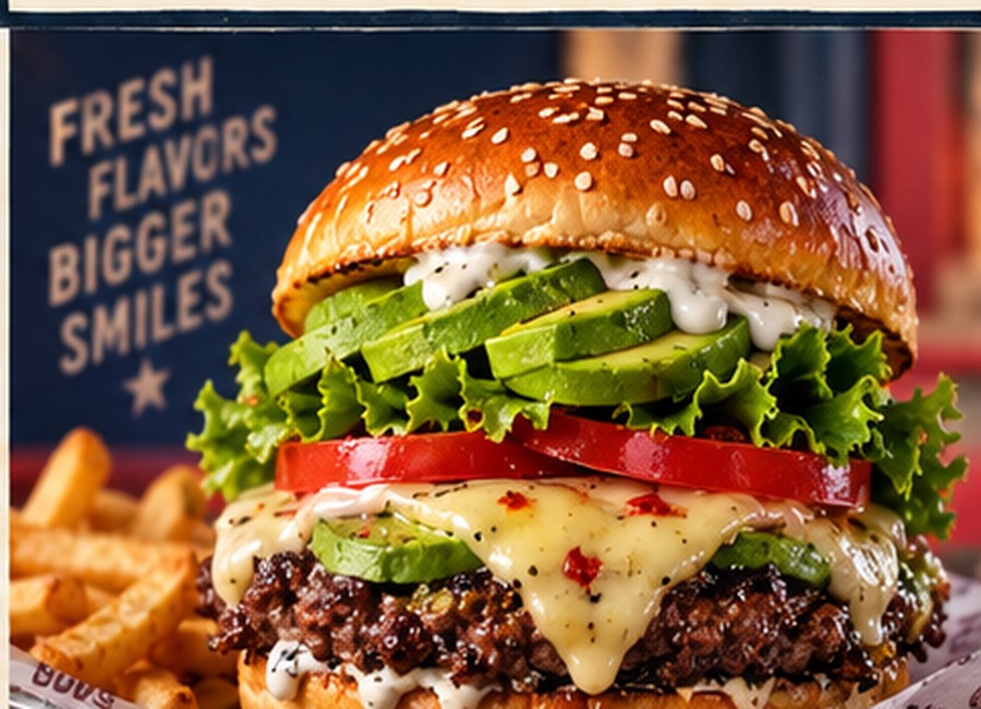 Avocado Ranch Burger with pepper jack avocado lettuce tomato and ranch