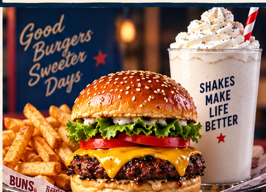 Burger and Shake Combo with cheeseburger fries and vanilla shake
