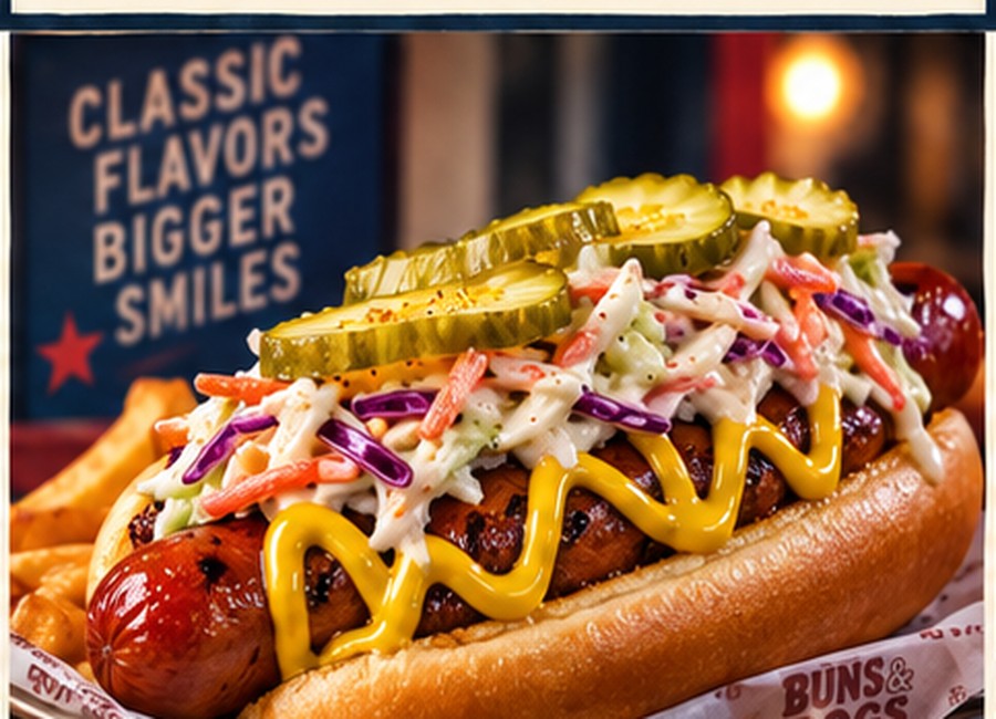 Slaw Dog with mustard crunchy coleslaw and pickles