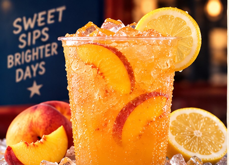 Peach lemonade with peach slices and lemon