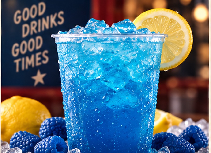 Blue raspberry lemonade with crushed ice and lemon