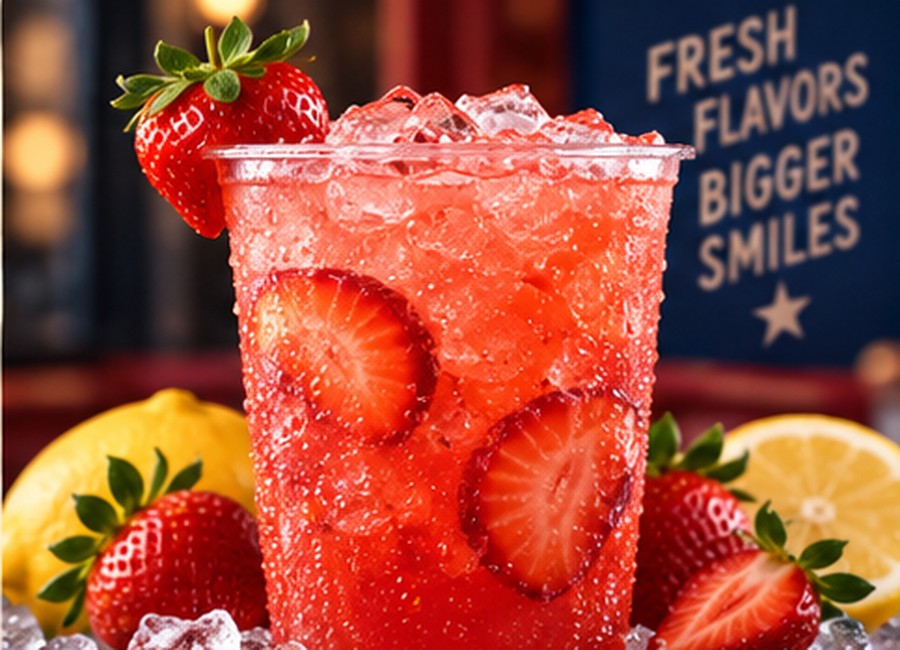 Strawberry lemonade with fresh strawberries and ice