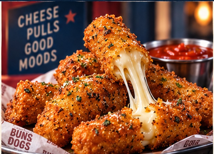 Mozzarella sticks with cheese pull and marinara sauce